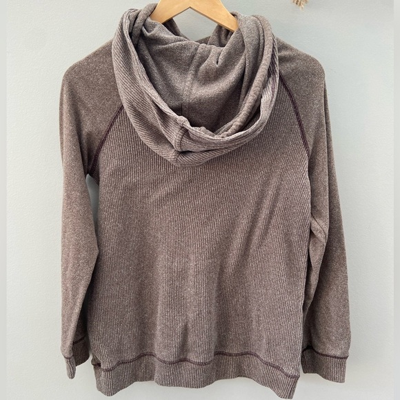 White Birch Ribbed Side Button Cowl Neck Hoodie - Picture 2 of 6